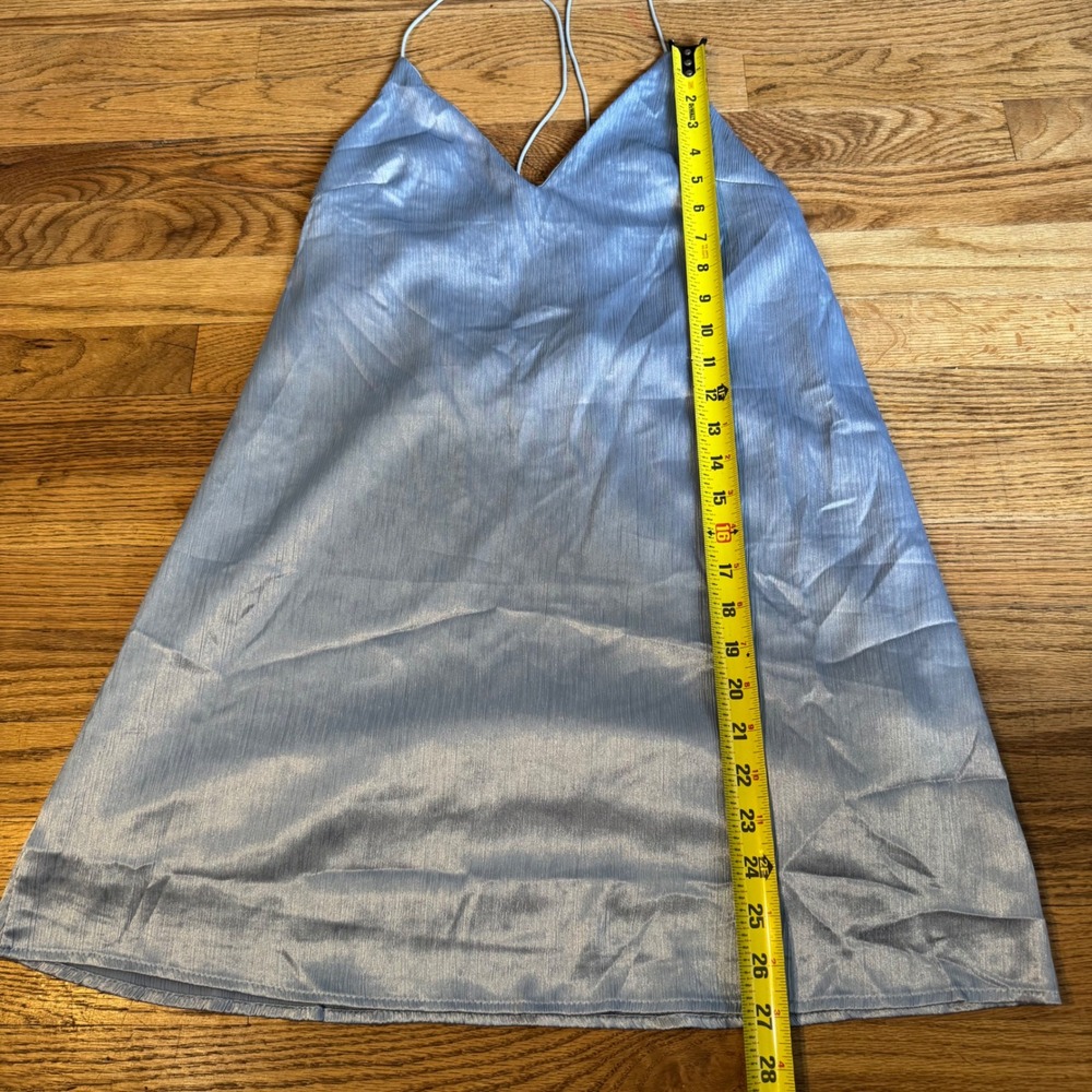 Urban Outfitters Blue Satin Crinkle Mini Slip Dress Strappy Back Size Medium‎ - Picture 4 of 7